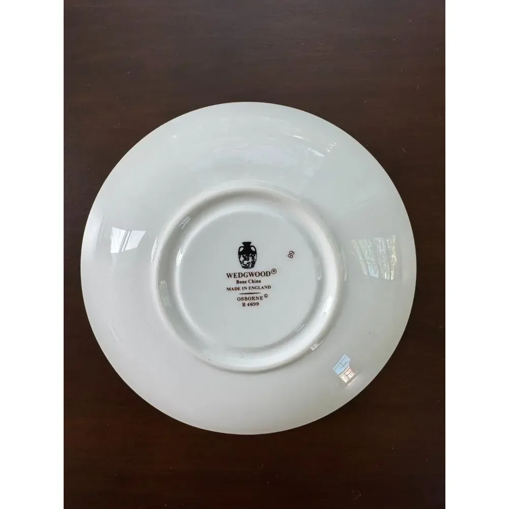 Wedgwood Osborne R4699 Bone China Saucer England Black Floral Gold Trim Vintage